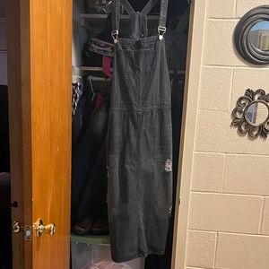 Black Distressed Denim Overalls